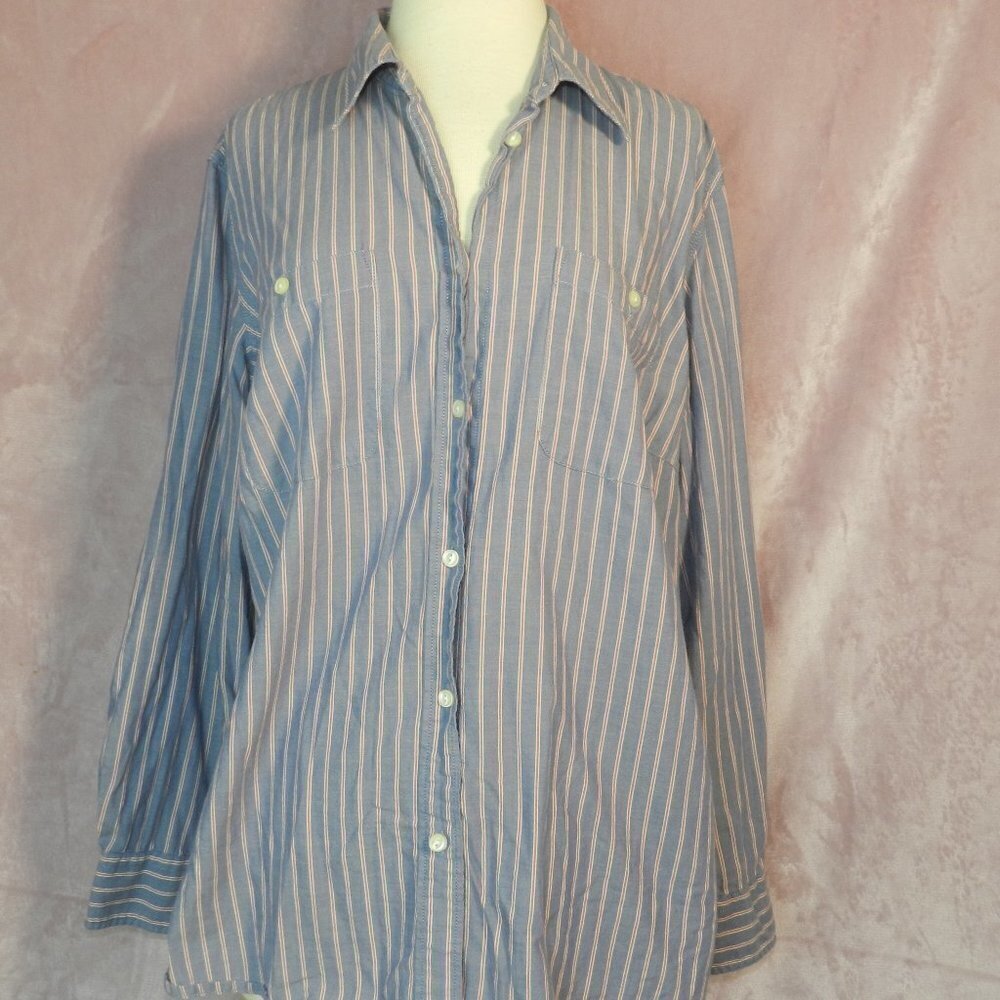 Lauren Ralph Lauren Womens Blue Pink Stripped Button Down Collar Shirt Size 1X - Picture 1 of 6